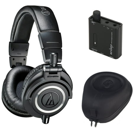 Audio Technica ATH-M50X Professional Studio Headphones (Black) Bundle with Bonus Slappa HardBody Pro Headphone Case Plus Indigo Portable Headphone Amplifier w/ Bass Boost EQ