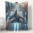 thumbnail image 4 of Fighter Jet Flannel Throw Blanket – Soft, Cozy, and Anti-Allergenic with Futuristic Cityscape Design – Perfect for Sofa, Bed, or Gift – Versatile Multi-Purpose Use, 4 of 6