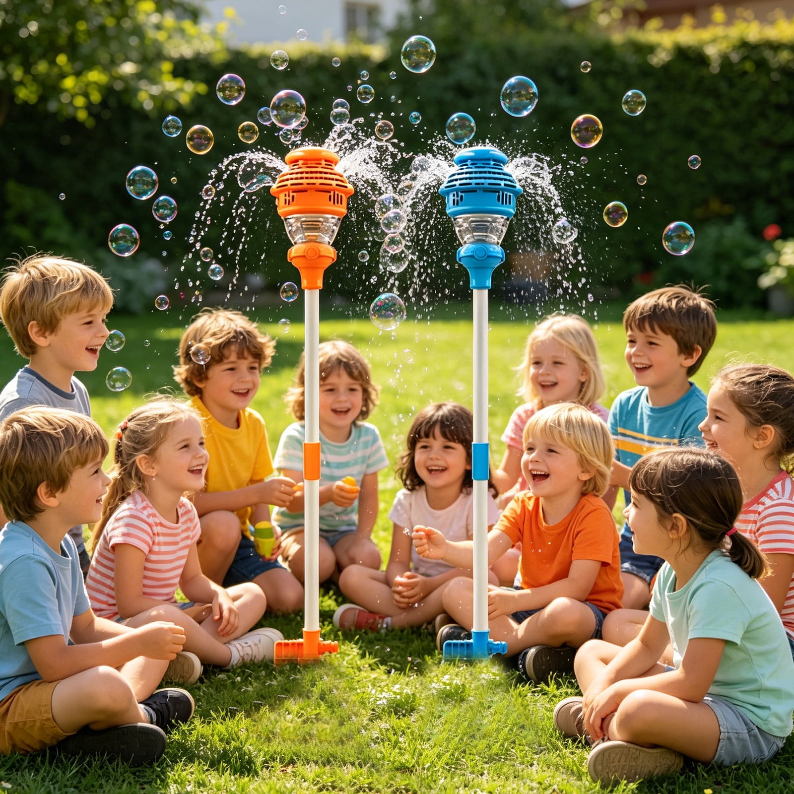 Bubble Sprinkler Machine, Outdoor Bubble Blower and Water Spray 2 in 1 Wand with Street Lamp Design, Plastic Bubble Maker for Garden Party Event (Random Color)