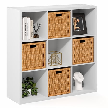 Furinno CUBICLE 9-Cube Extra Thick Frame Reversible Closed Back Bookcase. White