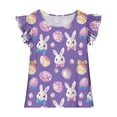 thumbnail image 5 of MKOSPLRT Toddler Girls' Easter Bunny Ruffle Hem Top Flutter Sleeve Crewneck Graphic Tees Soft Cotton Shirt for First Easter 12 Years, 5 of 7