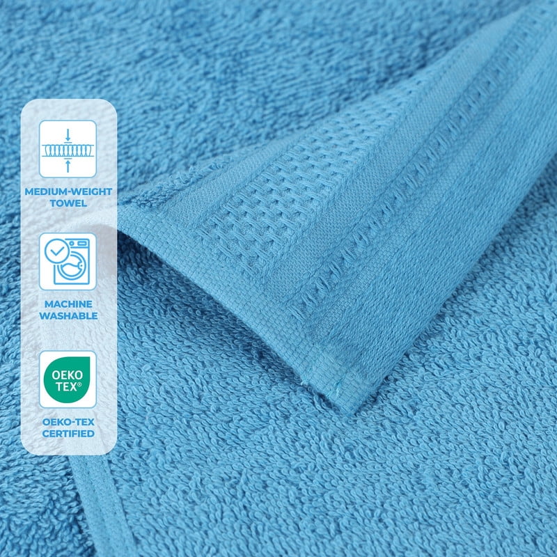 Superior Honeycomb Cotton Medium Weight Face Towels Washcloths, Set of 12, Azure