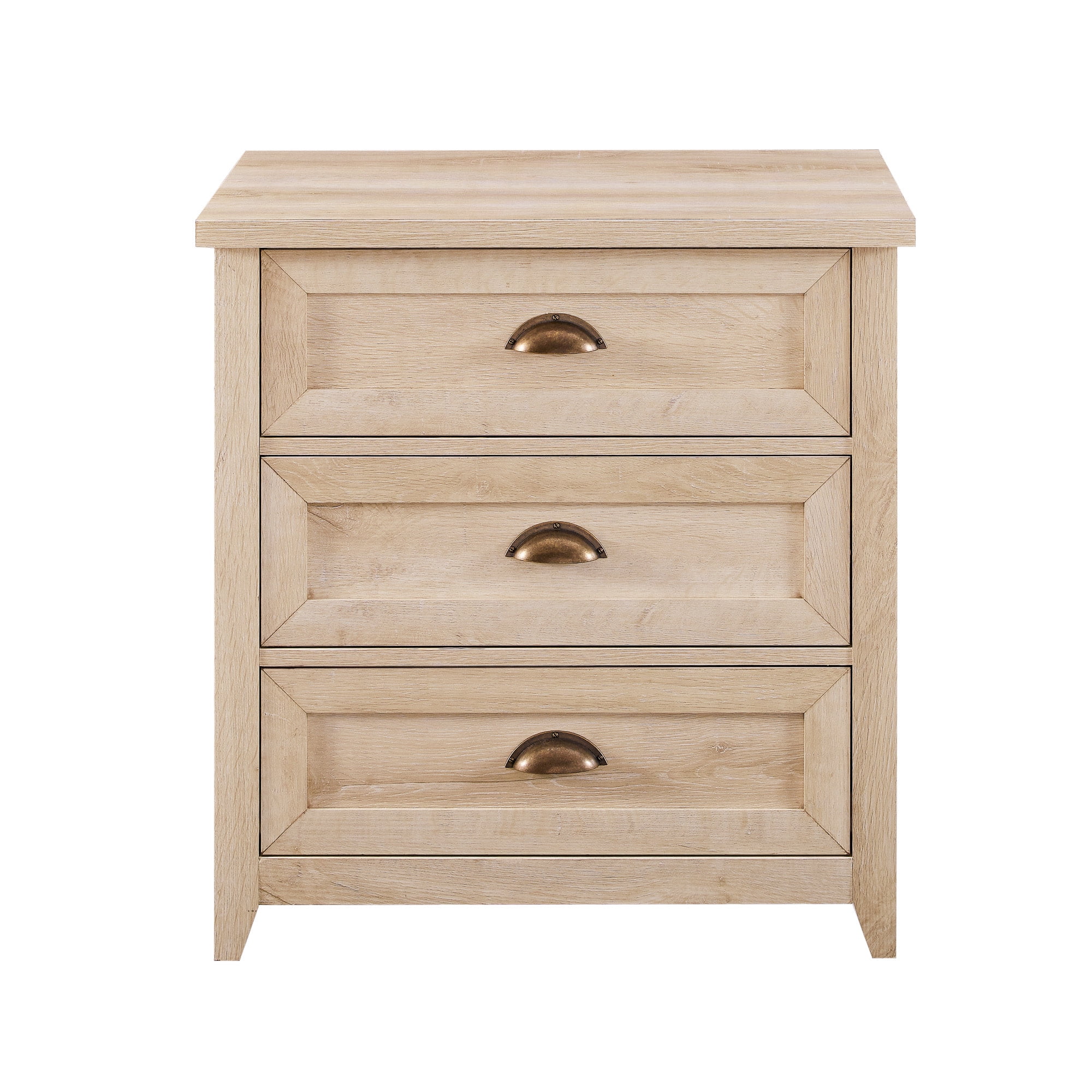 Walker Edison Farmhouse 3 Drawer Nightstand, White Oak