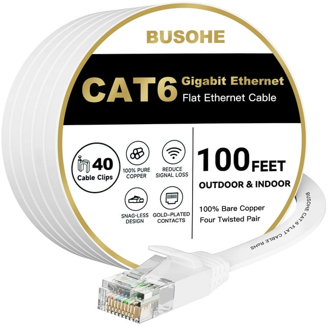 Cable Ethernet BUSOHE Cat6 100 m blanco para Gigabit RJ45