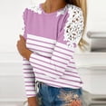 thumbnail image 2 of lcziwo Blouses à Manches Longues en Dentelle à Rayures Contrastées pour Femmes 2024 Automne Coupe Ample Tuniques Légères Hauts Tendance Décontractés à Col Rond Rose, 2 of 4