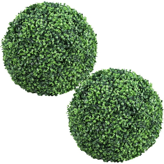 Decwin 2 Pcs 20.5 Inch Boxwood Ball 4 Layers Topiary Balls UV-Proof Round Greenery Balls Green Grass Ball for Indoor Outdoor Garden Backyard Patio