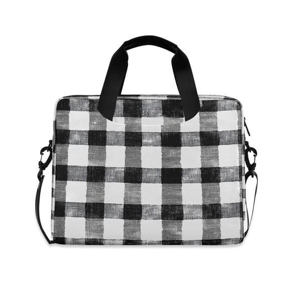 16inch Laptop Briefcase, Business Laptop Bag with Detachable Strap & Padded Compartment, Water-Resistant Polyester,Black and White Checkered