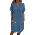 thumbnail image 2 of Asgosdo Dresses for Women Cotton Short Sleeve Botton Loose Fit Casual Comfy Midi Dress with Pockets, 2 of 5