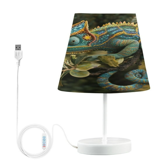 BZSMCE Table Lamp Creative Bright Blue and Green Chameleon Among Foliage Pattern Simple Pattern Night Light