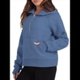thumbnail image 3 of Sudadera Holgada de Larga con Capucha y Bolsillo con Media Cremallera para Mujer, Otoño e Invierno Azul Gris L, 3 of 10