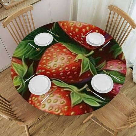 

Patifu Round Tablecloth Strawberries Leaves Red Stain-Resistant Washable 100% Polyester Fiber Great for Home Kitchen Parties Waterproof 38 -42