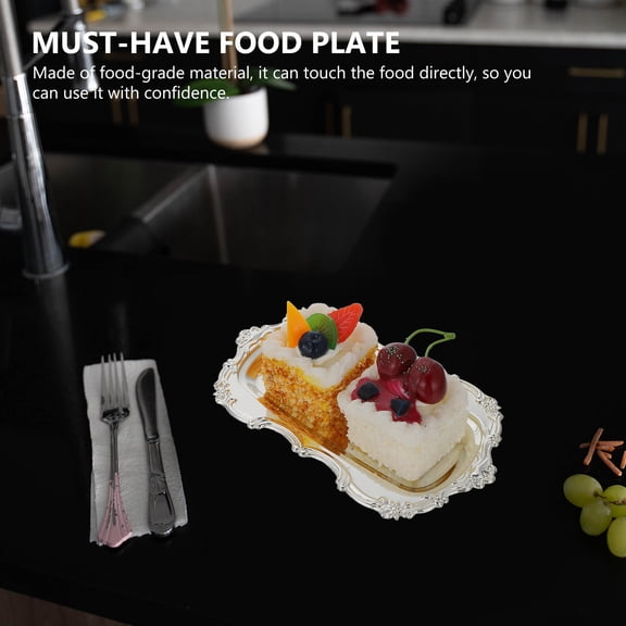 BESTYASH European Style Plated Silver Dessert Serving Tray with Anti Corrosion Finish and Smooth Edges