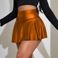 thumbnail image 4 of Mawalde Women'S Pu Leather Elastic High Waist Skirts Ruffle Hem Casual Flared Skirt Shorts Brown XXL, 4 of 5