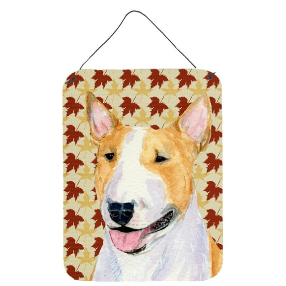 Bull Terrier Fall Leaves Portrait Wall or Door Hanging Prints