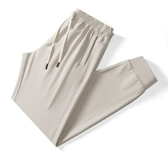 Zylanna Men's Casual Pants, Pockets with Drawstring Stretchy Elastic Waist Jogger Pants for Men Khaki