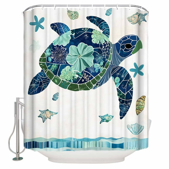 Small Stall Shower Curtain 36x78 Inch Narrow Half Size Blue Teal Coastal Turtle Bath Curtains Bathroom Decor Summer Beach Starfish Nautical Waterproof Fabric Shower Curtain Set with Hooks 36 Inch