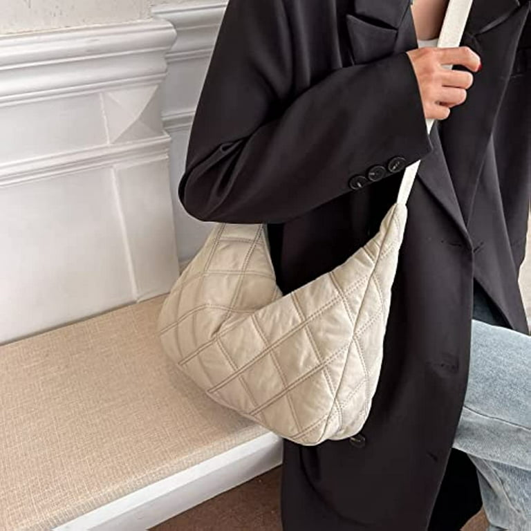 Fuleadture Nylon Tote Bag, Large Hobo Bags for Women Aesthetic Shoulder  Purses Cute Simple School Crossbody Purse(Beige) 