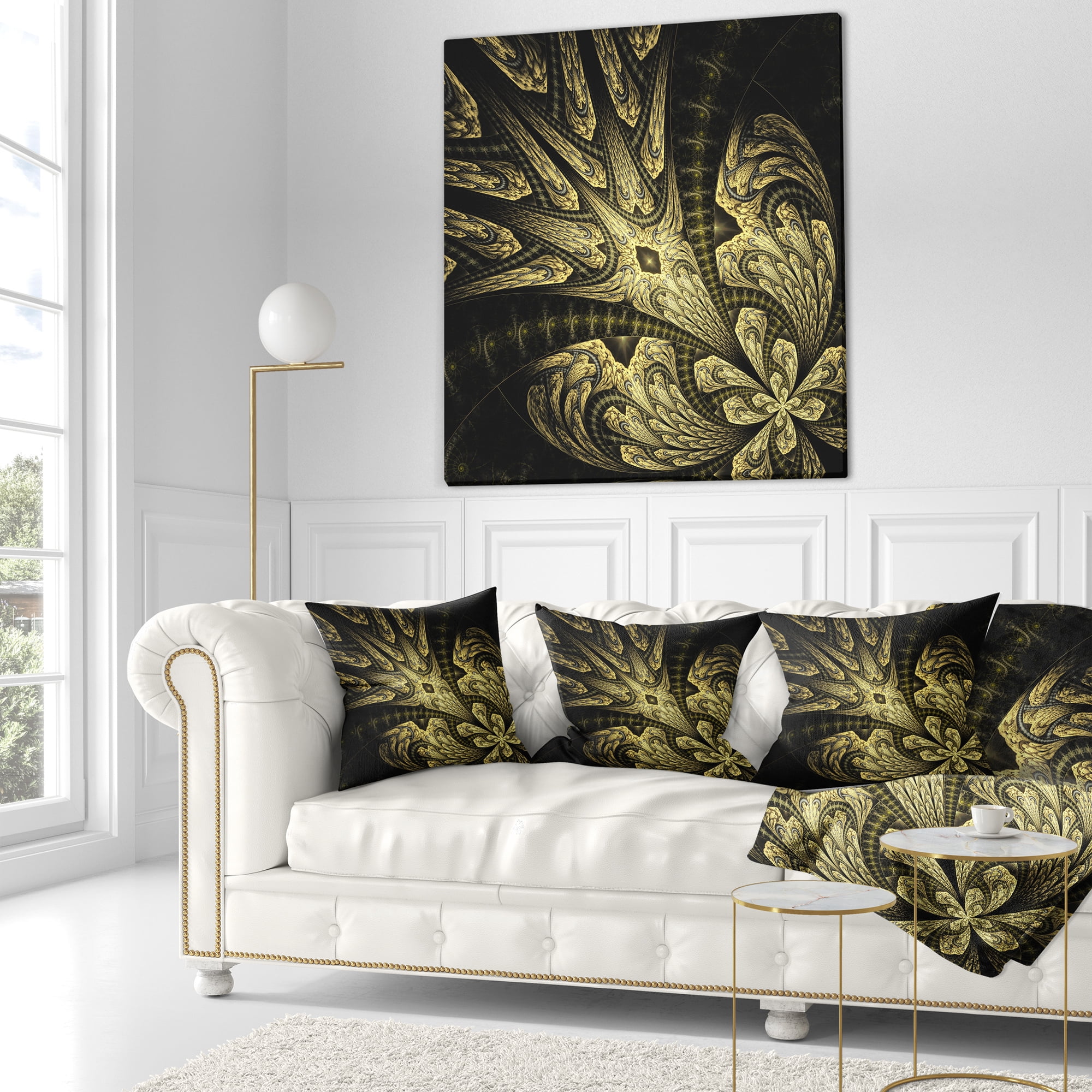 Designart Symmetrical Yellow Long Petal Flower - Floral Throw Pillow - 16x16