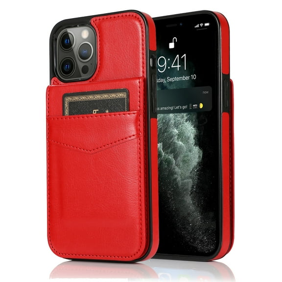 Compatible with iPhone 14 Pro Max Wallet Case Credit Card Holder, Premium Leather Kickstand Flip Durable Shockproof Protective Back Cover for iPhone 14 Pro Max 6.7 inch, Red