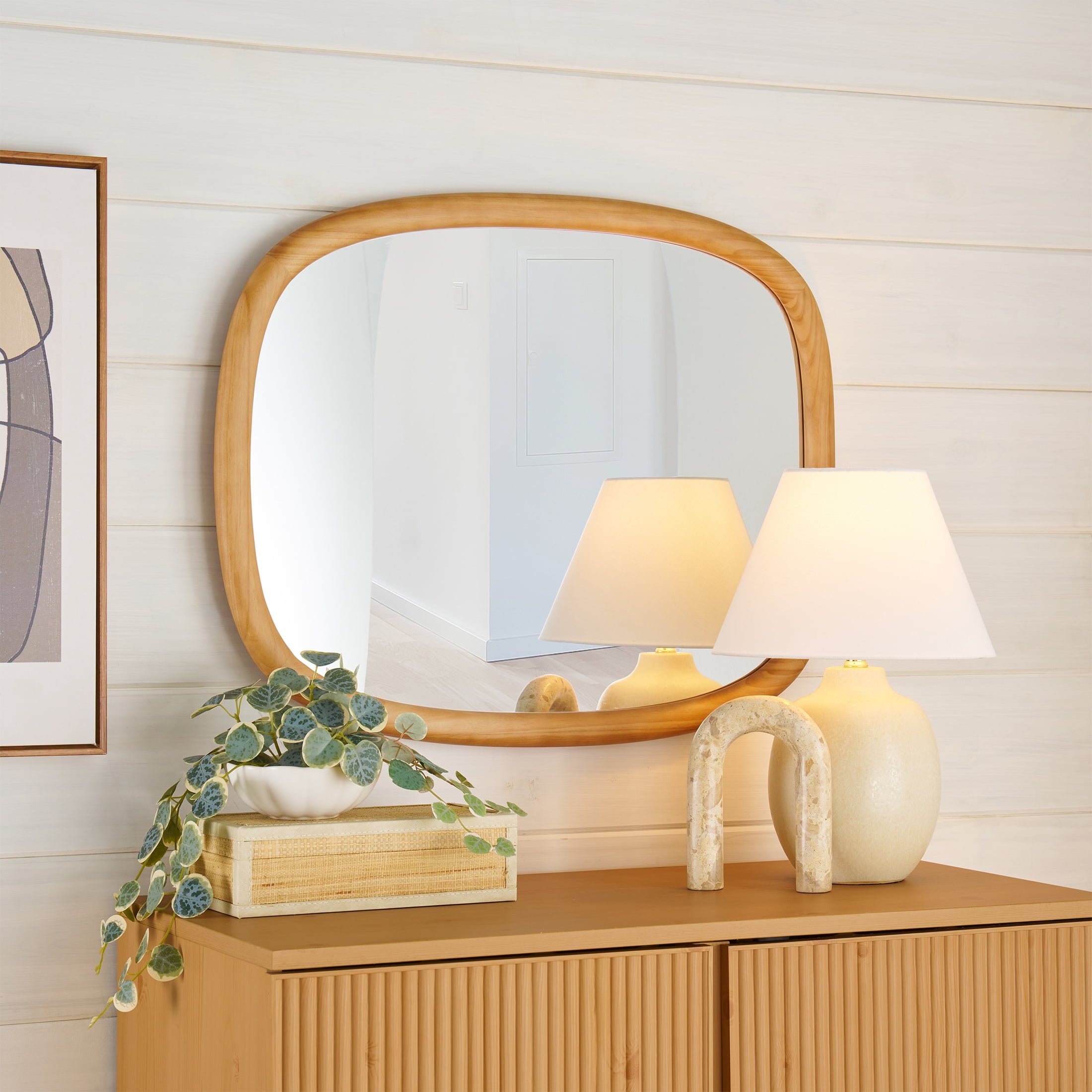 Better Homes & Gardens Soft Organic Wood Frame Wall Mirror, 24x30 Inch, Natural