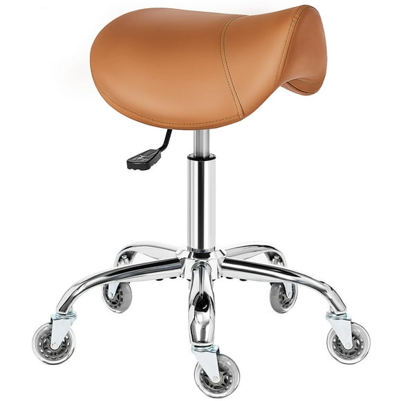 Taburete con ruedas BEWISHOME BMD01Z, altura regulable, color camel