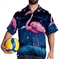 thumbnail image 4 of Starry Sky Flamingo Men's Button Down Casual Hawaiian Print Short Sleeve Summer Beach Shirt, 4 of 6
