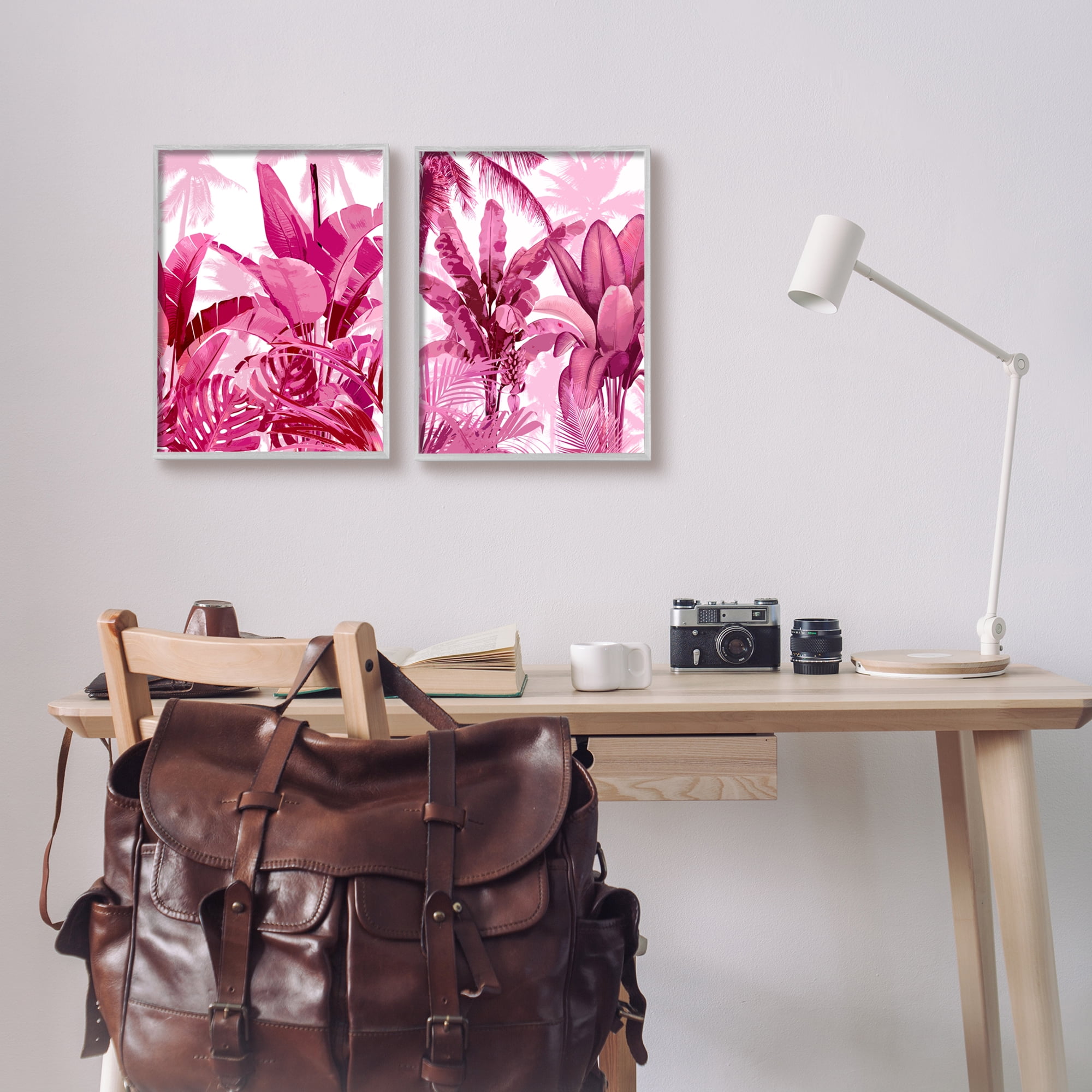 Stupell Industries Pink Palm Tree Leaves Botanical & Floral Painting Gray Framed Art Print Wall Art, 11 x 14