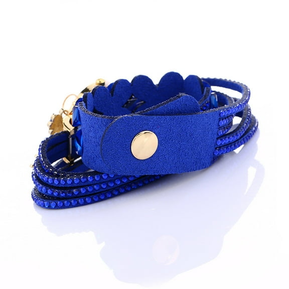 Jewelry On Clearance Fashion Chimes Diamond Leather Bracelet Lady Womans Wrist Watch Blue