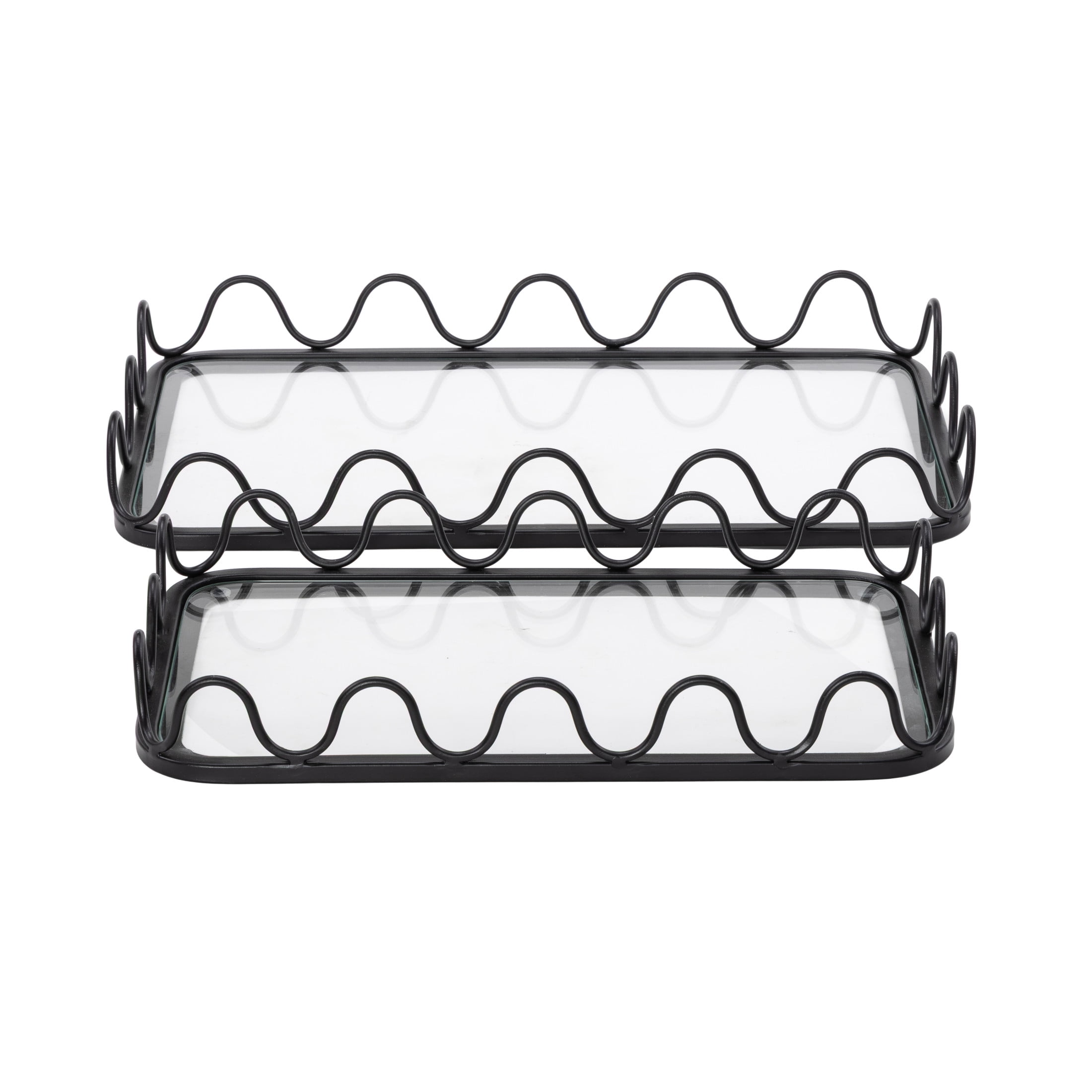 DecMode 18", 15"W Black Metal  Tray with Glass Base, 2-Pieces