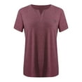 thumbnail image 2 of 2025 Ladies Top V Neck Knit Tops Plus Size Solid Color Short Plus Size Tops Workout Sleeve Pocket Loose T Plus Size Shirts for Women, 2 of 4