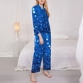thumbnail image 3 of Honeii A Blue Glitter Print Women's Pajama Sets Long Sleeve Button Down Sleepwear Nightwear Soft Pjs Lounge Sets 2PCS-Medium, 3 of 7