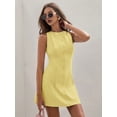 thumbnail image 5 of Women'S Summer Button Down Mini Dress Crew Neck Sleeveless Tie Back Work Dresses Yellow S, 5 of 8