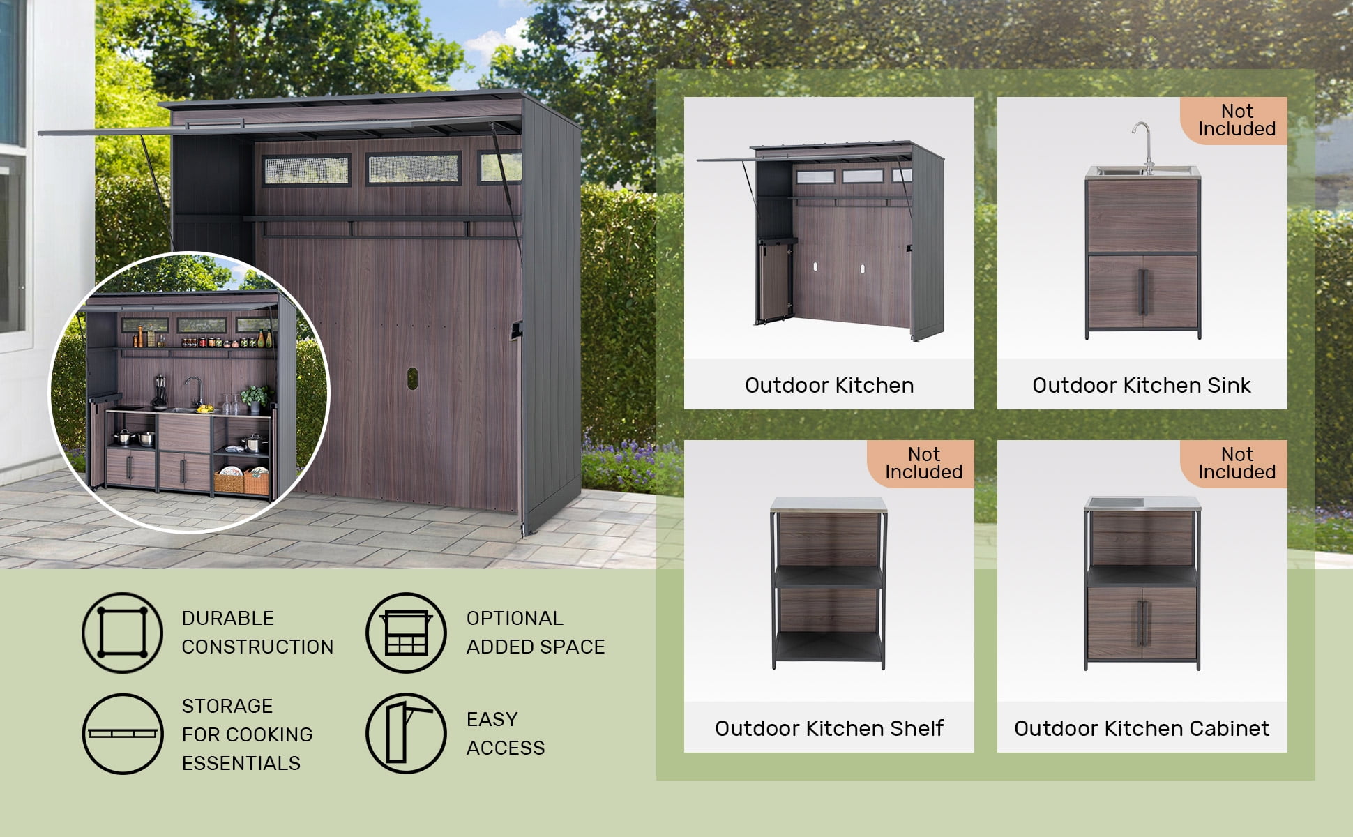 SUNJOY 7' x 3' Outdoor Kitchen / Grill Station with Overhead Lift