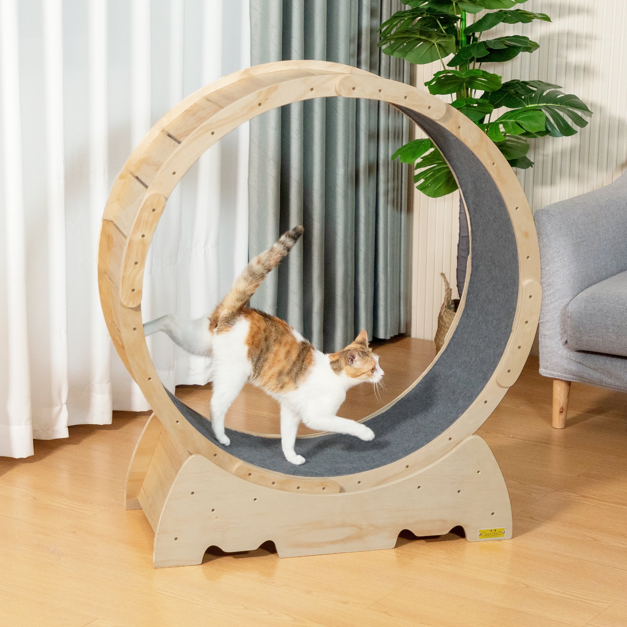COZIWOW Large Wood Cat Exercise Wheel, CatPowered Running Spinner with