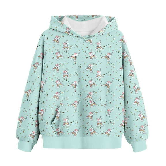 Odeerbi Kids Boys Girls Hoodies Printed Pullover Hooded Sweatshirts Children's Rainbow Pattern Printed Long Sleeve Round Neck Hooded Sweatshirt Green