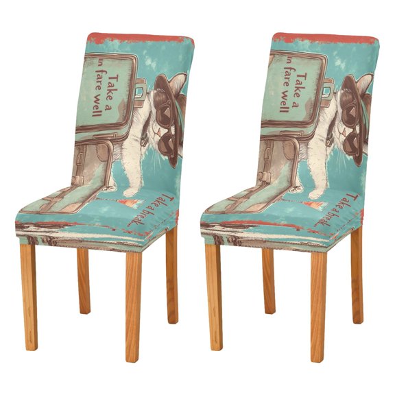 BZSMCE Chairs Slipcovers Dining Chair Covers Drinking Cat Creative Pattern
