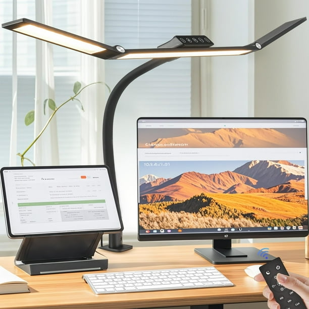 Lámpara de Escritorio LED, Lámpara de Escritorio Upgraded 360° Rotation & 225° Folding, Lampara Escritorio con Sensor y CRM, 5 Temperaturas de Color y Brillo, para Monitor de Oficina en Casa