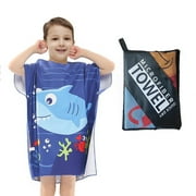 Hooded Bath Towel for Kids, Quick Dry Poncho Beach Towel for Boys Girls 2-4 Years Old(Blue)