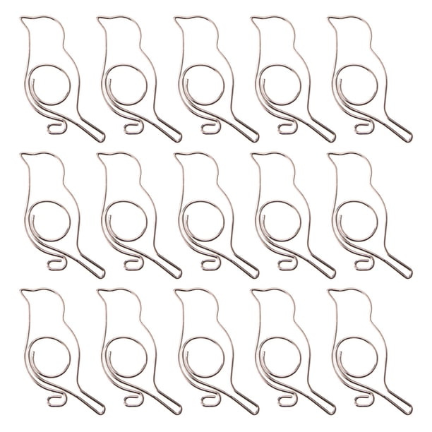 20 clips de papel con forma de pajarito, chinchetas para el hogar (plateados)