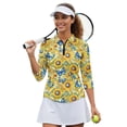 thumbnail image 2 of HUIACONG Sunflower Blue Butterfly Women Quarter Zip Collar Pullover, Anti Wrinkle Athletic Golf Shirts for Tennis, Hiking, Running, Casual Sports, 2 of 10