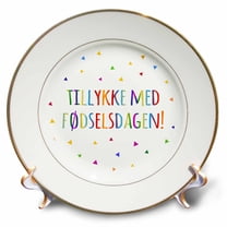 3dRose, Tillykke med fodselsdagen - Happy birthday in Danish. colorful Denmark, 8 inch Porcelain Plate