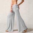 thumbnail image 4 of Fold Over Yoga Pants Trend Solid Wide Leg Loose Fit Lounge Pants with Ruched Waist for Yoga Sports Palazzo, 4 of 6