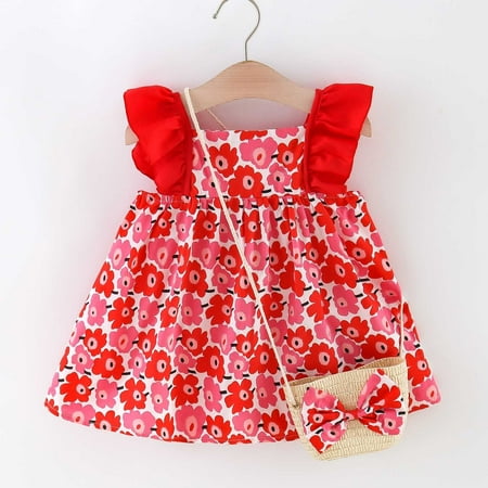 

Hunpta Infant Baby Girls 6M-3Y Fly Sleeve Ruffles Floral Printed Princess Dress Bag Set