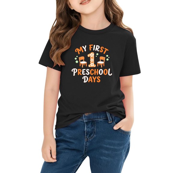 Girls T Shirts Fashion Printed Short Sleeve Crewneck Casual Pullover Tops Girls Clothes for School Size 3-10