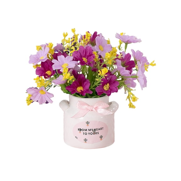 Artificial Flowers in Ceramic Pot, Faux Potted Plant for Home Decor, Small Desk Decoration for Office Shelf, Table Centerpiece Display