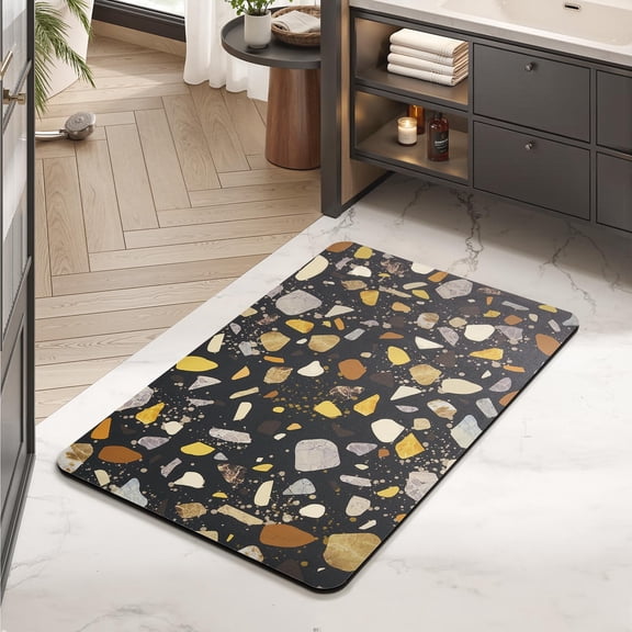 Lanola Faux Suede Thin Bathroom Rug 16" x 24", Non-Slip Quick Dry Absorbent Grey Bath Mat for Tub and Shower