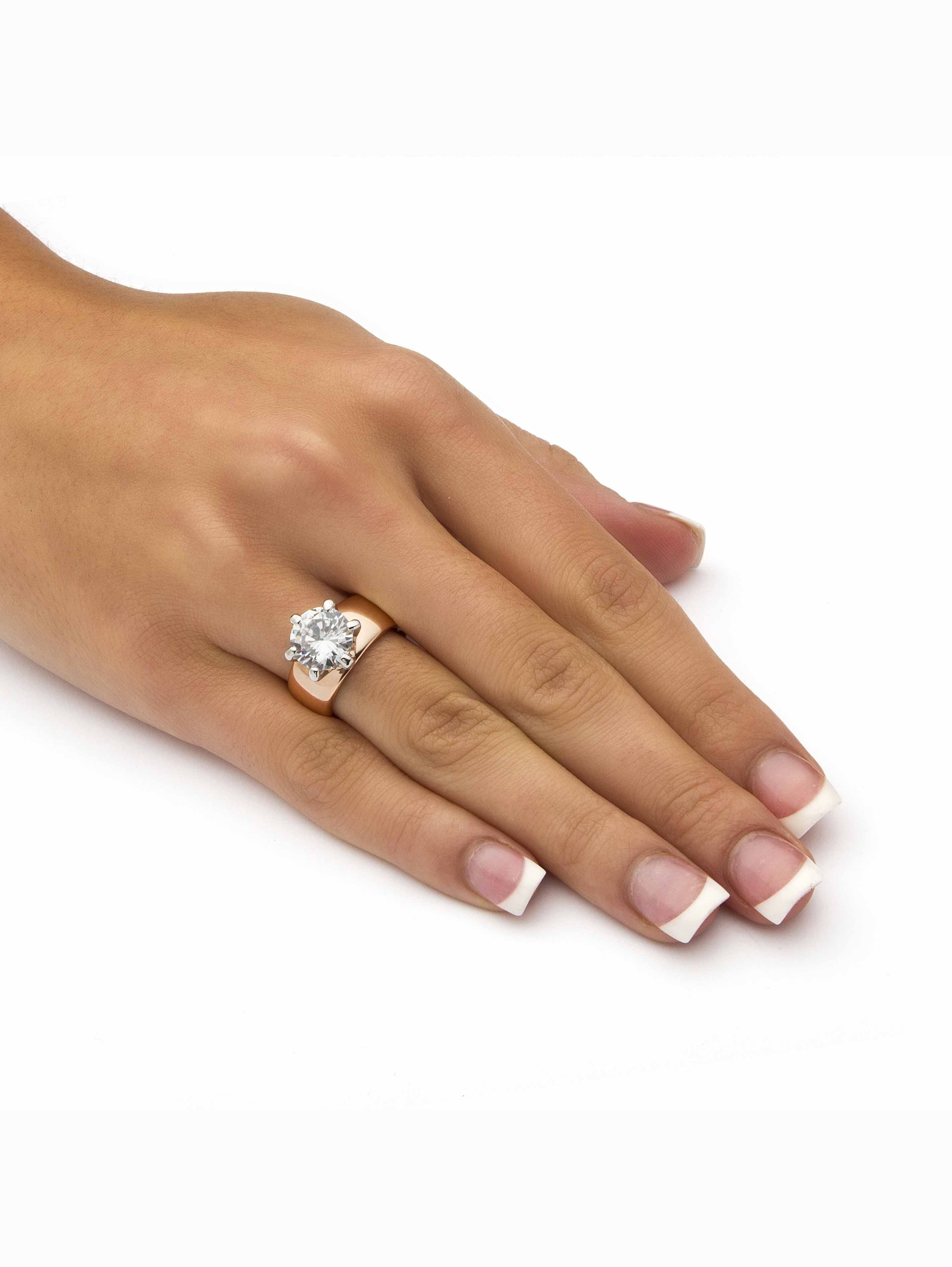 PalmBeach Jewelry 4 TCW Round Cubic Zirconia Solitaire Ring in Gold-Plated, Rose Gold-Plated or Silvertone