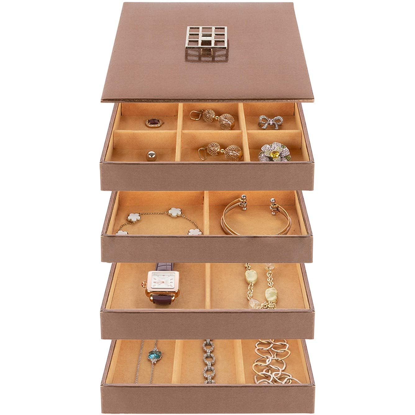 Autoark Sackcloth Stackable Jewelry Tray Showcase Display Organizer,Set of 