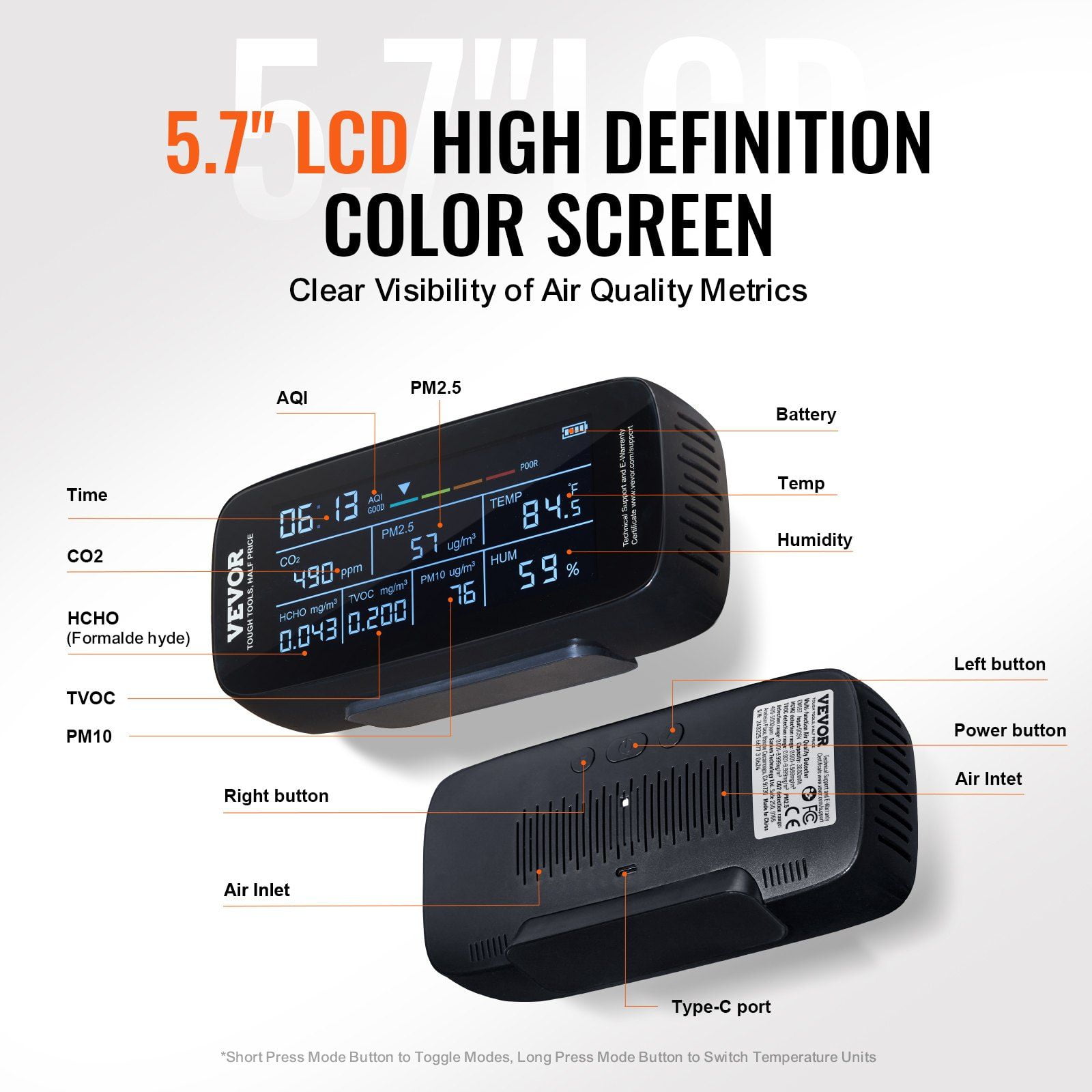 Professional Air Quality Tester for CO2, Formaldehyde, TVOC, PM2.5 PM10 PM1.0, Temperature & Humidity, 9-in-1 Meter with Alarm Thresholds