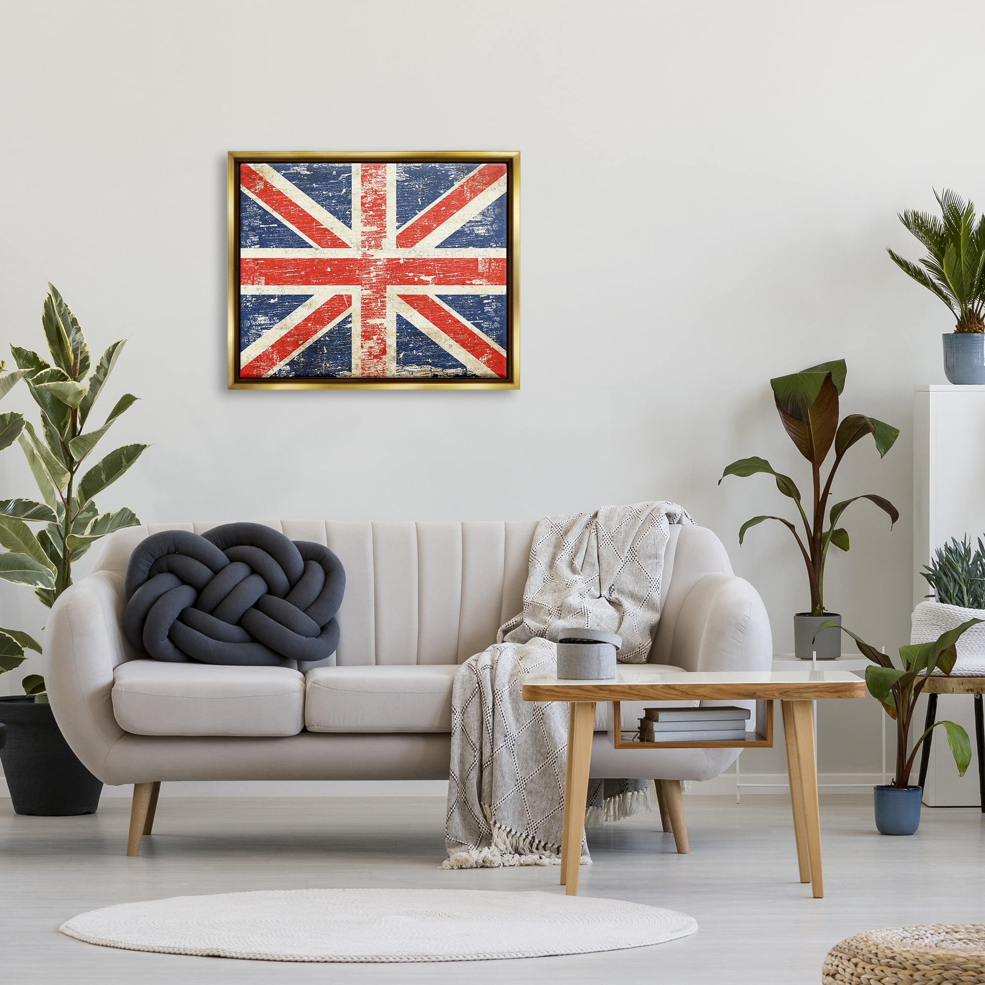 Stupell Industries Rustic United Kingdom Flag Town & City Painting Gold Floater Framed Art Print Wall Art, 31 x 25